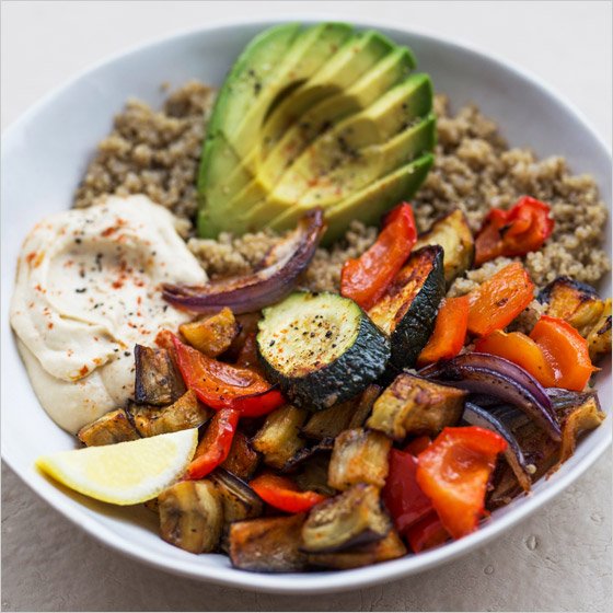 Warm roasted veg buddha bowl