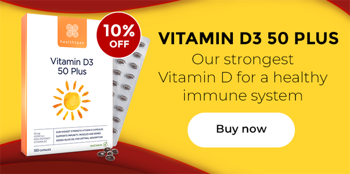 Vitamin D3 50 Plus. Our strongest Vitamin D for a healthy immune system. 10% off. Buy now
